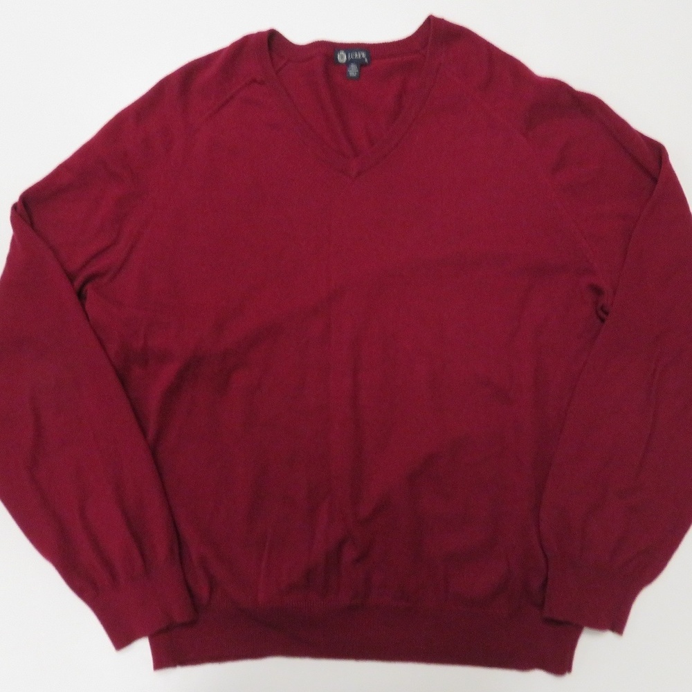 J Crew Sweater Mens XL Red V-Neck Cotton Cashmere Blend Pullover